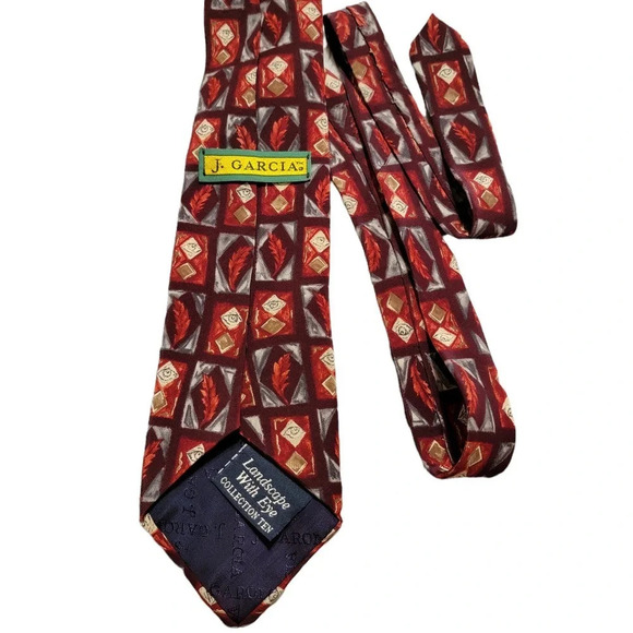 J. GARCIA Men's 100% Silk Tie Landscape with Eye Collection Ten Red Feathers - Picture 2 of 8